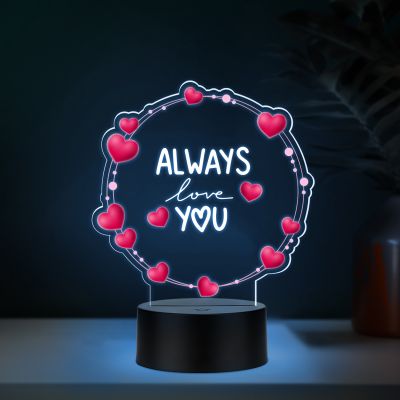 Couples Led Night Lamp Gift Item for Wedding, Anniversary, Birthday & Valentine's Day Romantic Gift for Couples Multicolored Light  (Always Love You)